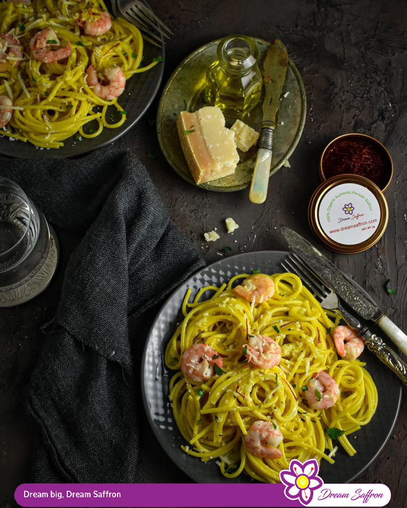 RECIPE 4: Creamy Saffron And Shrimp Spaghetti